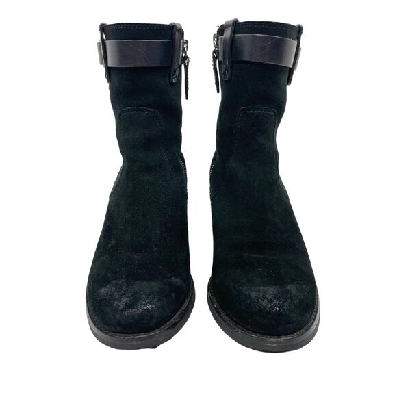 H.S. Trask | Madison Black Suede Leather Chunky Block Heel High Top Booties - Picture 2 of 9